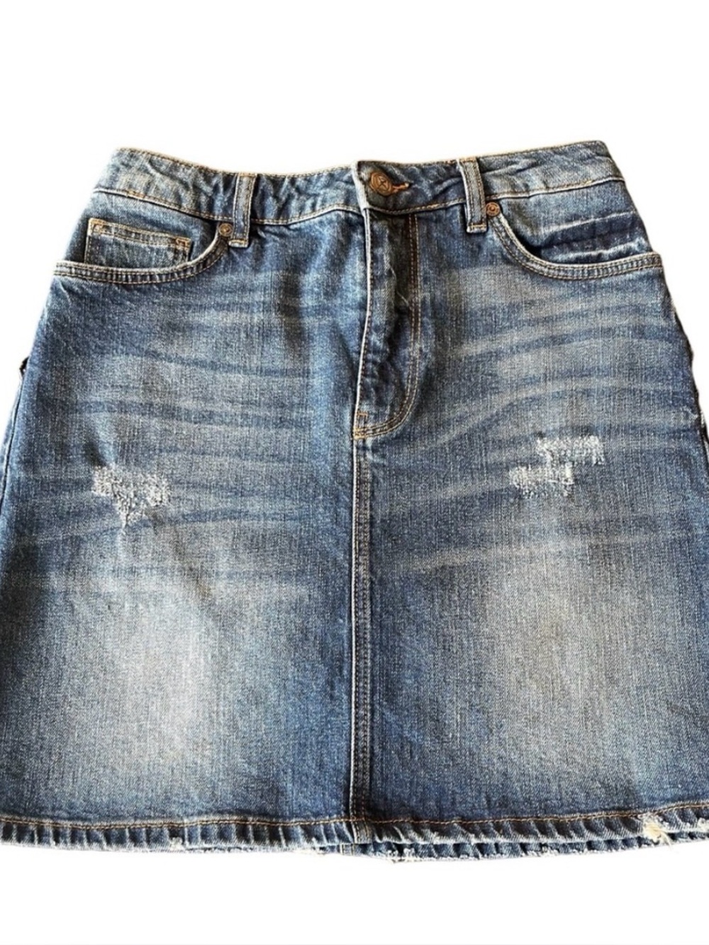 Tailor Made Distressed Denim Mini Jean Skirt (27)